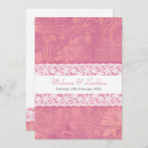 Lachs Rosa weiße Spitze formelle Hochzeitseinladun