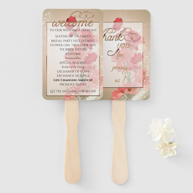 Lachs & Rote Blume/Goldtrimmung Fächer (Vorne und Hinten)