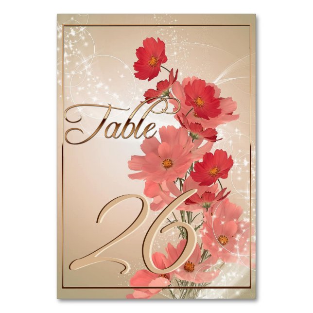 Lachs & Rote Blume/Goldtrimmung Tischnummer (Vorderseite)