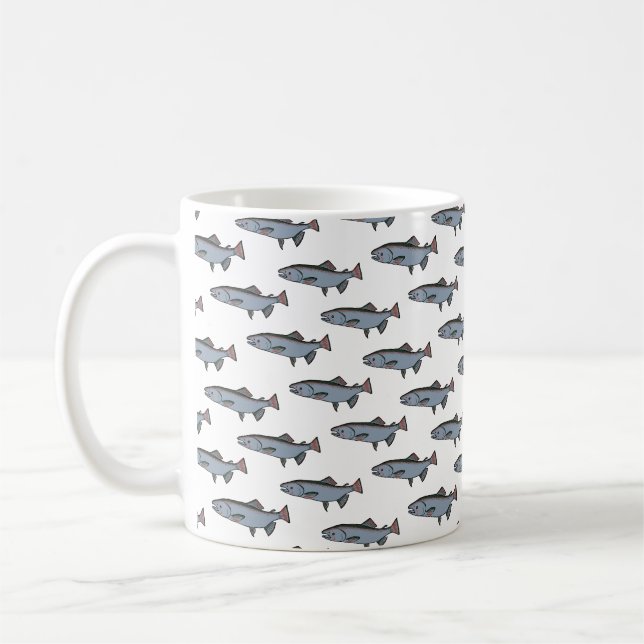 Lachs Schwimmen Muster PNW Fischfang Fluss Kaffeetasse (Links)
