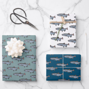 Lachs Schwimmmuster PNW Fischen Geschenkwrake Geschenkpapier Set