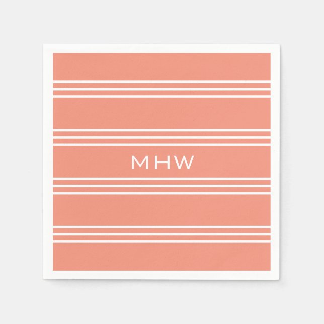 Lachs Streifen, kundenspezifisch, monogramm Serviette (Vorderseite)