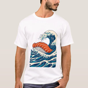 Lachs Sushi Nigiri Große Welle Japanische Kunst T-Shirt