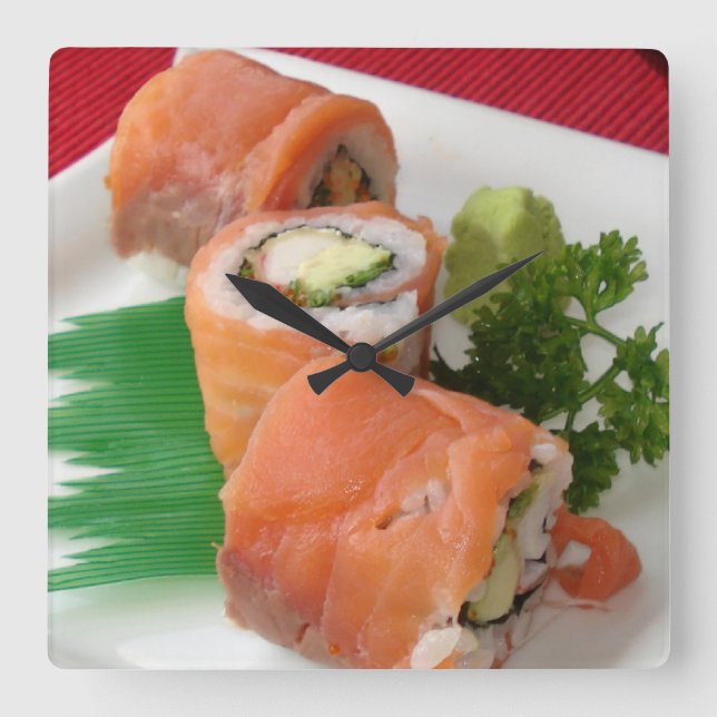 Lachs-Sushis - Foto Quadratische Wanduhr (Vorderseite)