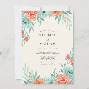 Lachs Teal Ranunculus Eukalyptus Hochzeit Einladung