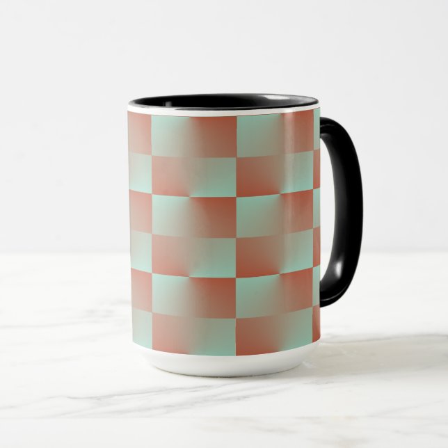 Lachs und Blue Checkered Cofee Tasse Cup (VorderseiteRechts)