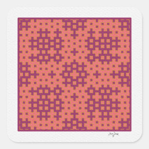 Lachs und Fuchsia Hitomezashi geometrische Fliese Quadratischer Aufkleber