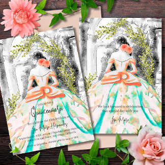 Lachs und Türkis Wasserfarbe Mexikanisches Quincea Einladung