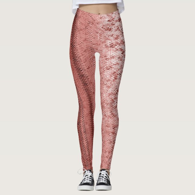 Lachs-und Ziegelstein-Rot-Stickerei-gemusterte Leggings (Vorderseite)