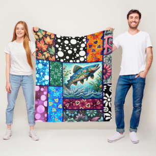 Lachs Verrückte Patchwork-Blumen-Whimsical-Bunt Fleecedecke