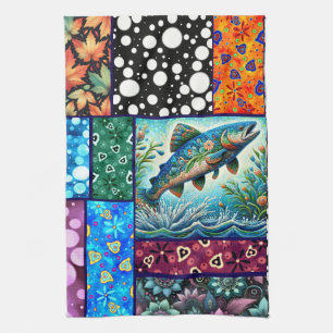 Lachs Verrückte Patchwork-Blumen-Whimsical-Bunt Geschirrtuch