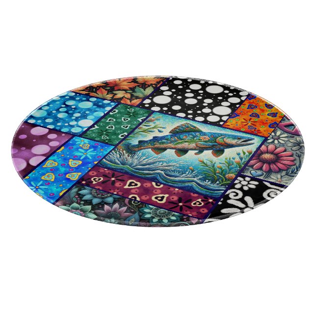 Lachs Verrückte Patchwork-Blumen-Whimsical-Bunt Schneidebrett (Ecke)