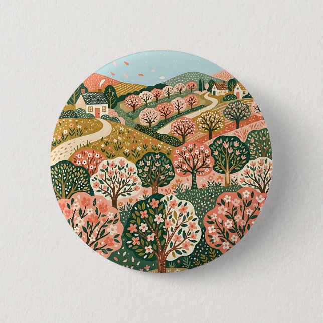 Lachs Wald Grün Boho Knöpfe Button (Vorderseite)