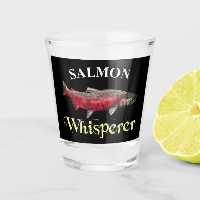 Lachs Whisperer Dark Schnapsglas (Vorderseite)