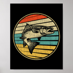 Lachsangeln Fisch Vintage Retro 70er 80er Fischer Poster