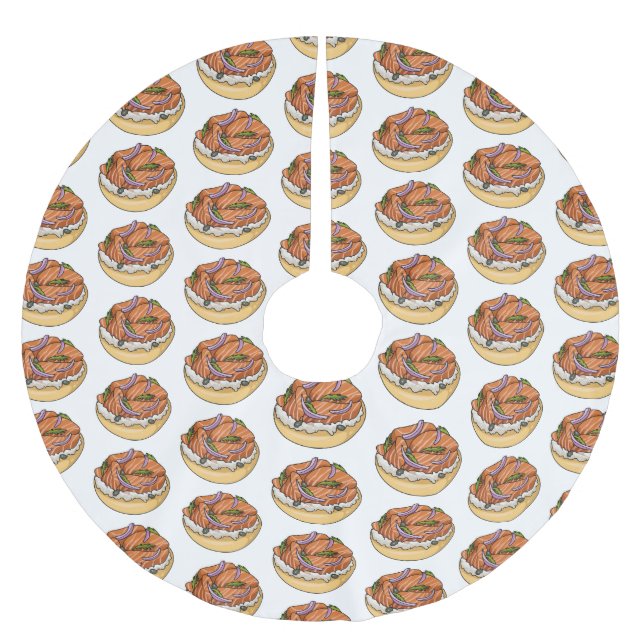 Lachsbagel-Cartoon Polyester Weihnachtsbaumdecke (Vorderseite)