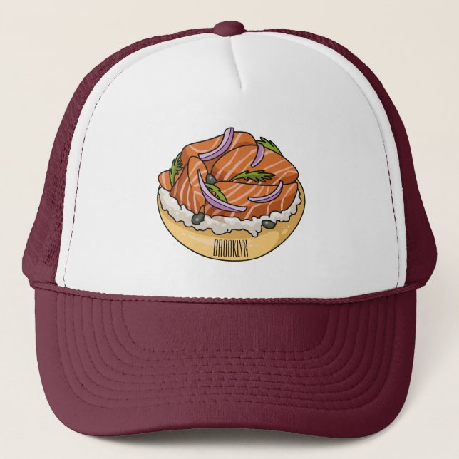 Lachsbagel-Cartoon Truckerkappe (Vorderseite)