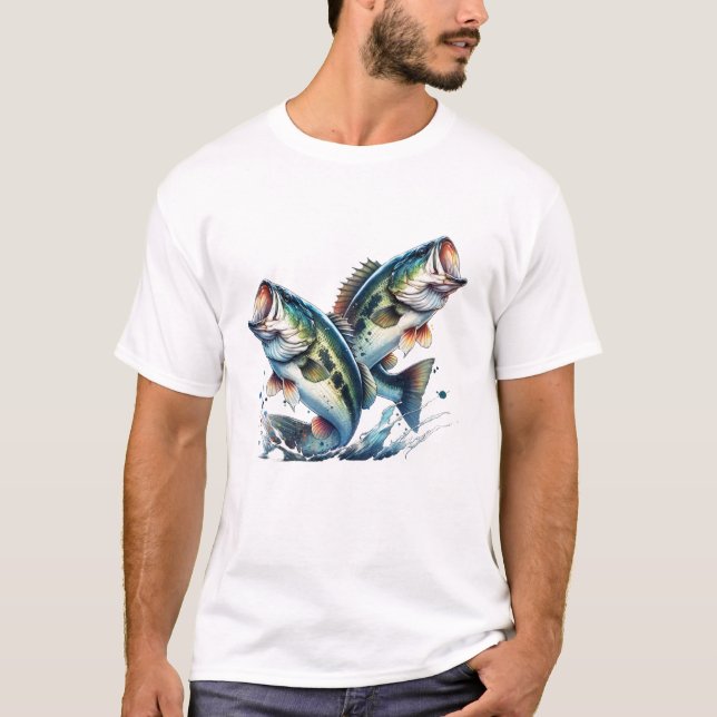 Lachsbarsch-Angelfischerei T-Shirt (Vorderseite)