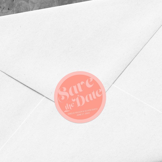 Lachskoralle Blühe Typografie Save the Date Runder Aufkleber (Von Creator hochgeladen)