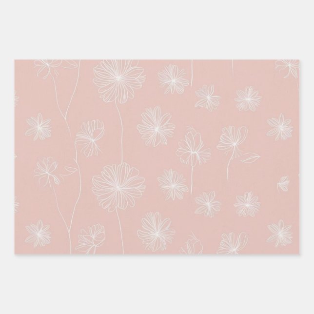 Lachsrosa mit einem zarten, weißen, floralen Vinta Geschenkpapier Set (Vorderseite)