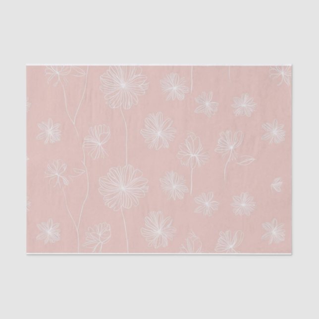 Lachsrosa mit einem zarten, weißen, floralen Vinta Seidenpapier (Vorderseite)