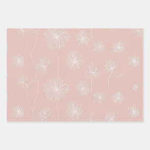 Lachsrosa mit zarter weißer floraler Vintage-Optik Geschenkpapier Set