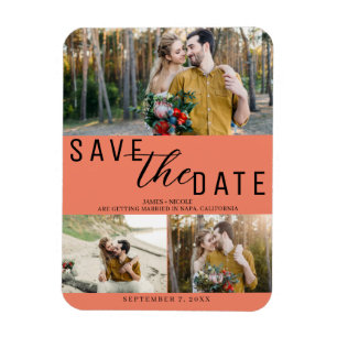 Lachsrosa Save the Date Hochzeit 3 Fotos Magnet