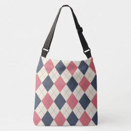 Lachsrosa und Marineblau Argyle-Muster Tragetaschen Mit Langen Trägern