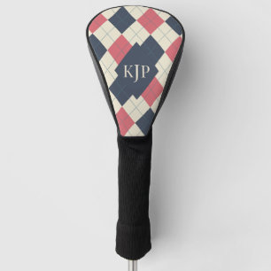 Lachsrosa und Navy-Argyle-Muster Golf Headcover
