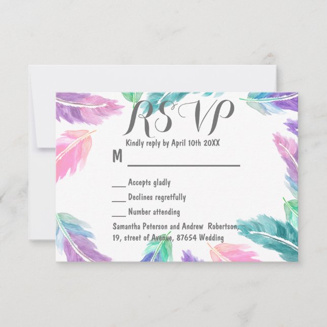 Lackierte Aquarellfedern Hochzeit von RSVP (Vorderseite)