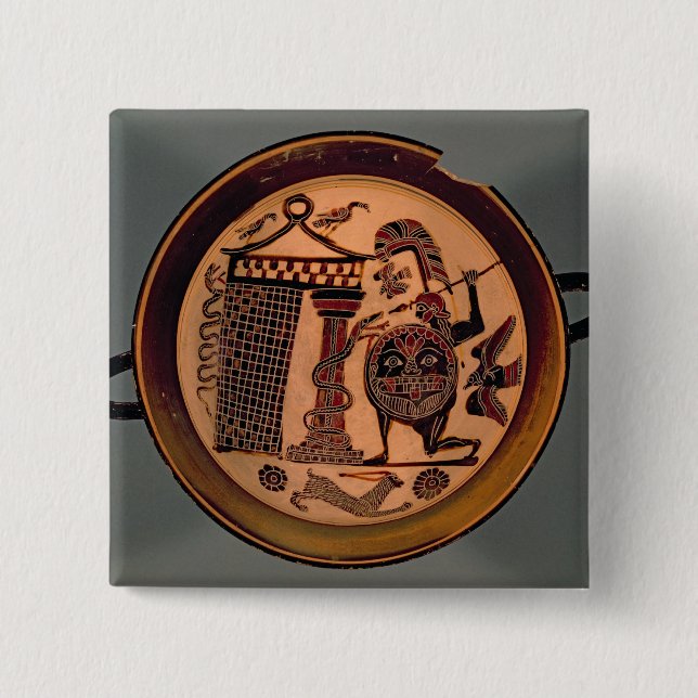 Laconian Schwarzzahl Schale, die ein Krieger atta Button (Vorderseite)