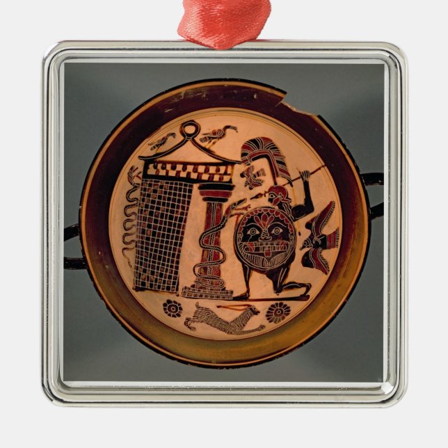 Laconian Schwarzzahl Schale, die ein Krieger atta Silbernes Ornament (Vorne)