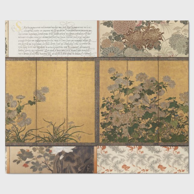 Lacquated Chrysanthemums Coromandel Screens Geschenkpapier (Saum)