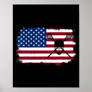 Lacrosse American Flag Art for Men Women 4. JU Poster