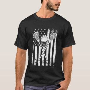 Lacrosse American Flag Cross Lacrosse Sticks Men W T-Shirt