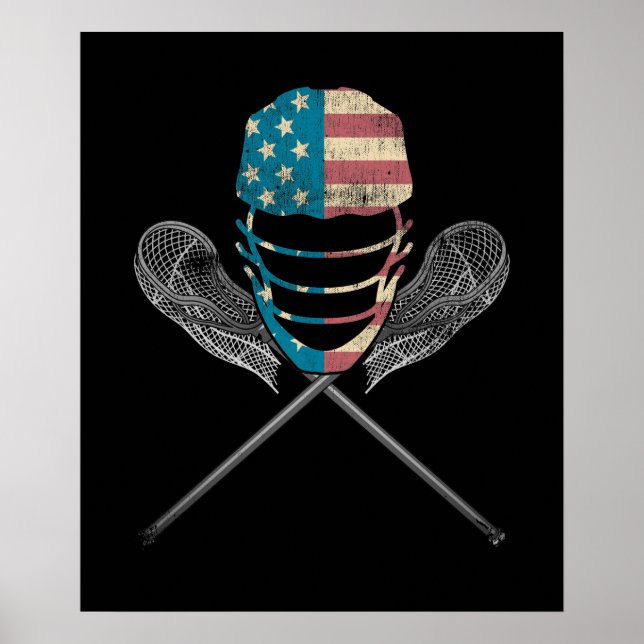 Lacrosse American Flag Lax Helmet and Stick Poster (Vorne)