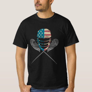 Lacrosse American Flag Lax Helmet and Stick T-Shirt