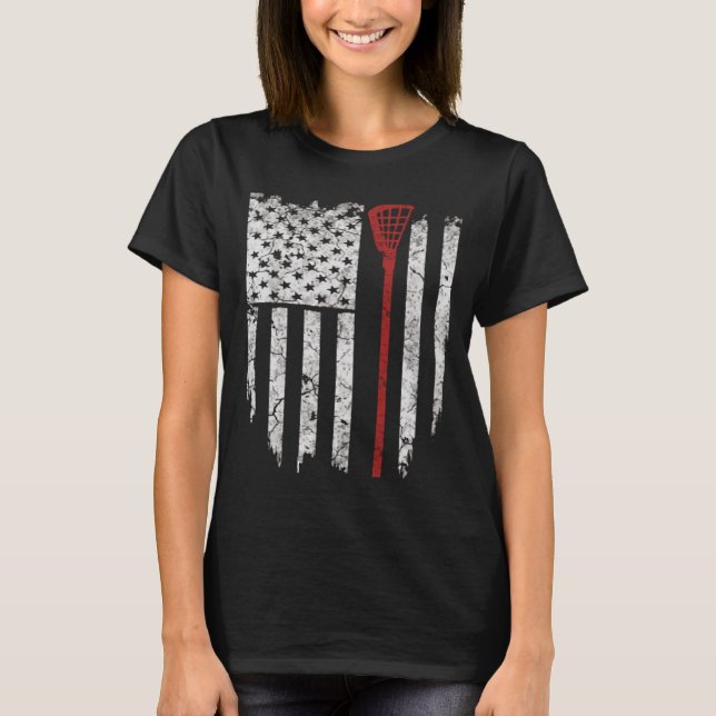 Lacrosse American Flag Men Geschenke T-Shirt (Vorderseite)