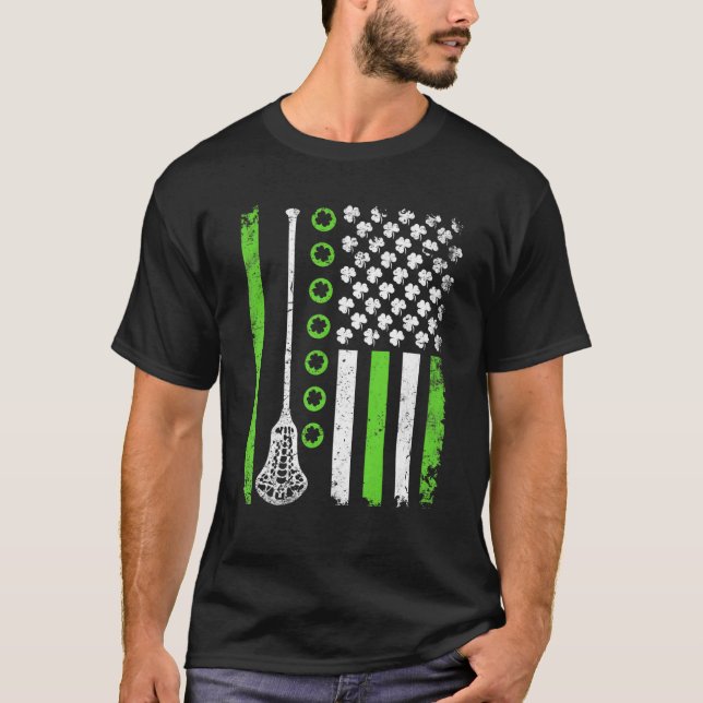 Lacrosse American Flag Sport Kleeblatt St Pattys D T-Shirt (Vorderseite)