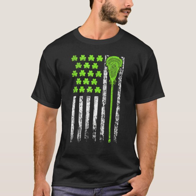 Lacrosse American Flag St Patrick Day For Men Boy  T-Shirt (Vorderseite)