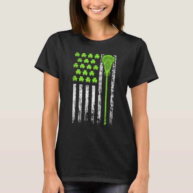 Lacrosse American Flag St Patrick Day For Men Boy  T-Shirt (Vorderseite)
