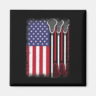 Lacrosse American Flag Vintag Lacrosse Player Magnet