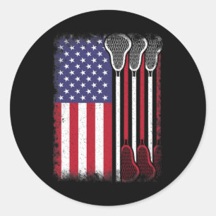 Lacrosse American Flag Vintag Lacrosse Player Runder Aufkleber