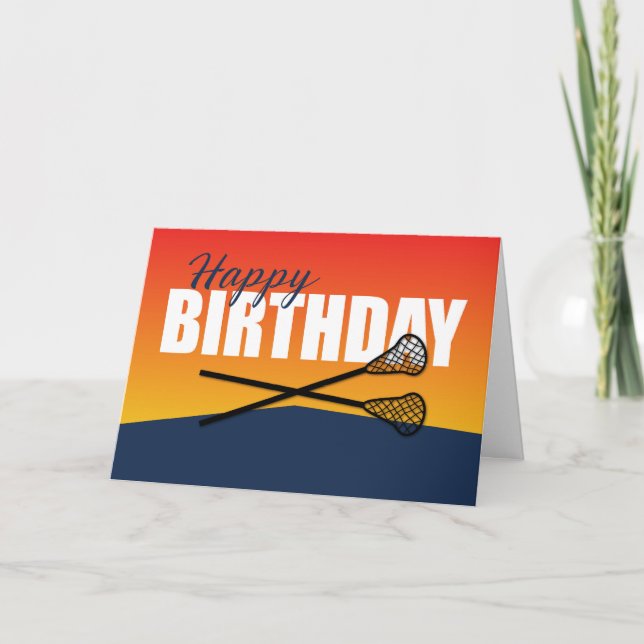 Lacrosse Birthday auf Blue und Orange Athlete Karte (Vorderseite)