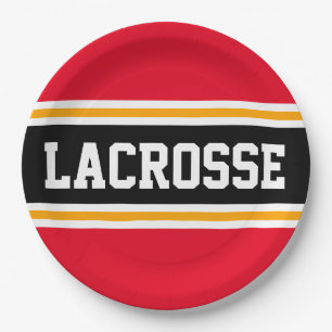 LACROSSE Bright Red Black Yellow Racing Stripes Pappteller