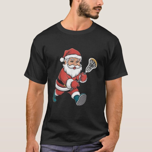 Lacrosse Christmas Santa Claus Funny Lax Player Sa T-Shirt (Vorderseite)
