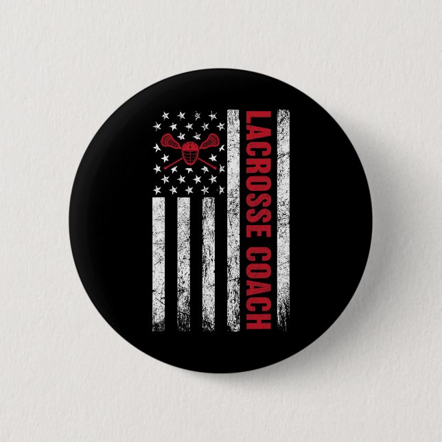 Lacrosse Coach American Flag Lax Lover Lacrosse Button (Vorderseite)