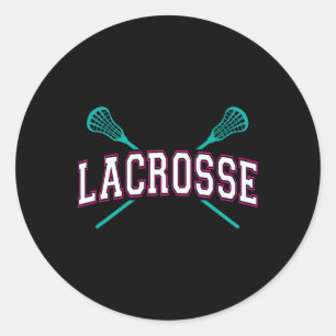 Lacrosse Crossed Sticks Lax Girl Aquamarin Pink He Runder Aufkleber