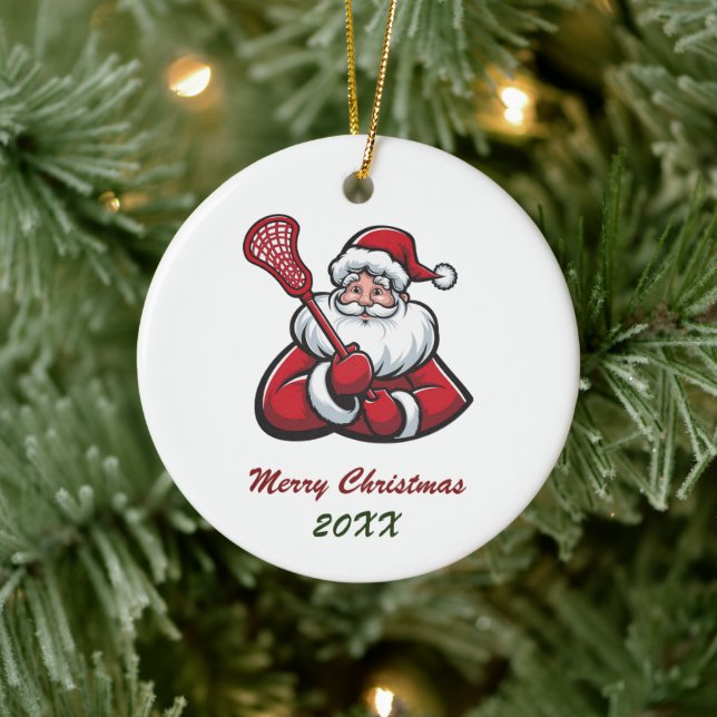 Lacrosse Frohe Weihnachten Niedlicher Weihnachtsma Keramik Ornament (Baum)