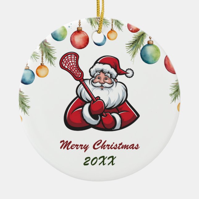 Lacrosse Frohe Weihnachten Niedlicher Weihnachtsma Keramik Ornament (Vorne)